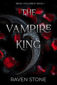 book cover for The Vampire King by Raven Stone. Image of a curved knife surrounded by rose petals.